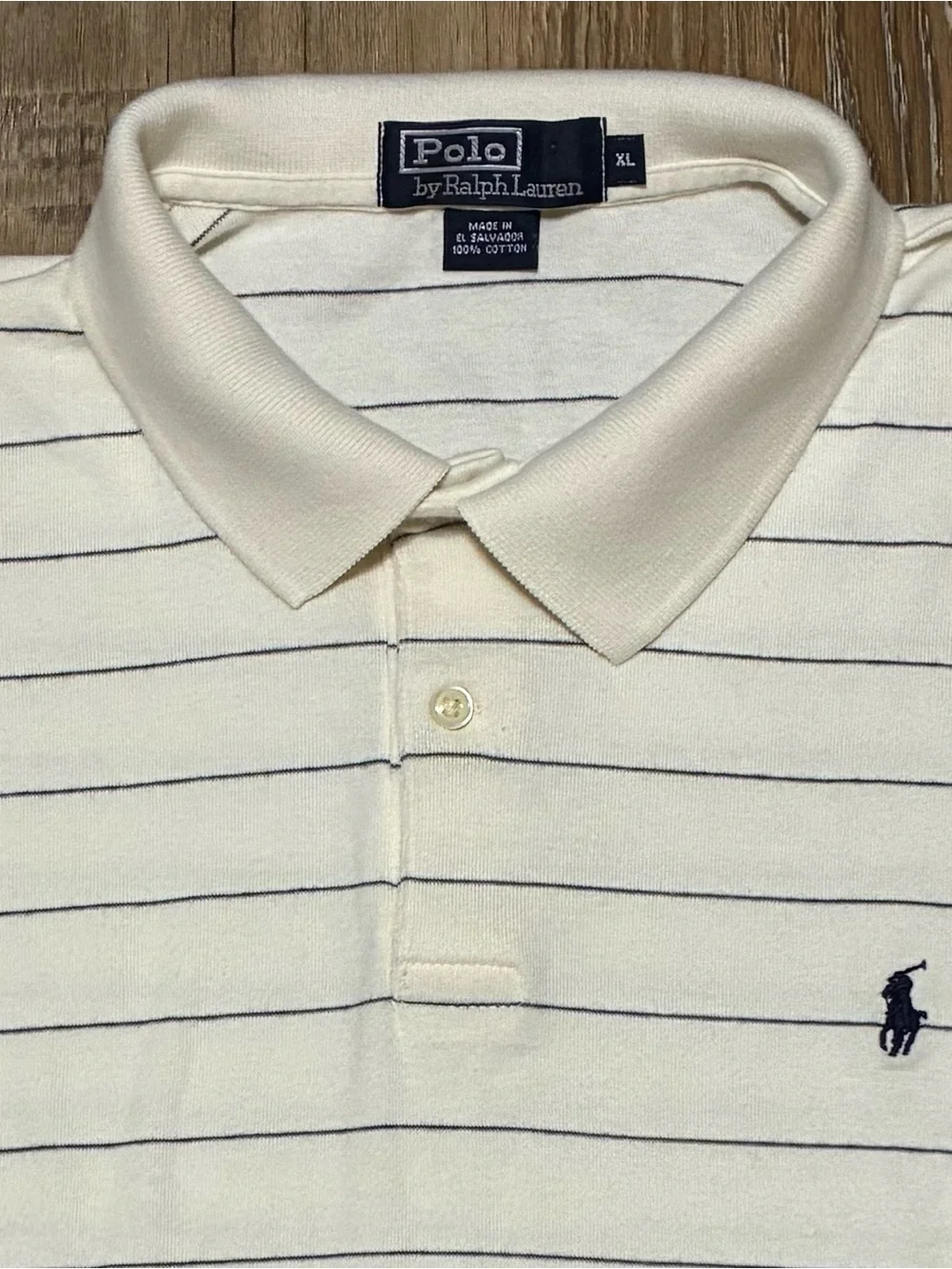 Vtg Polo Ralph Lauren Rugby Striped Long Sleeve Polo Shirt Mens XL Cream 90s Y2K